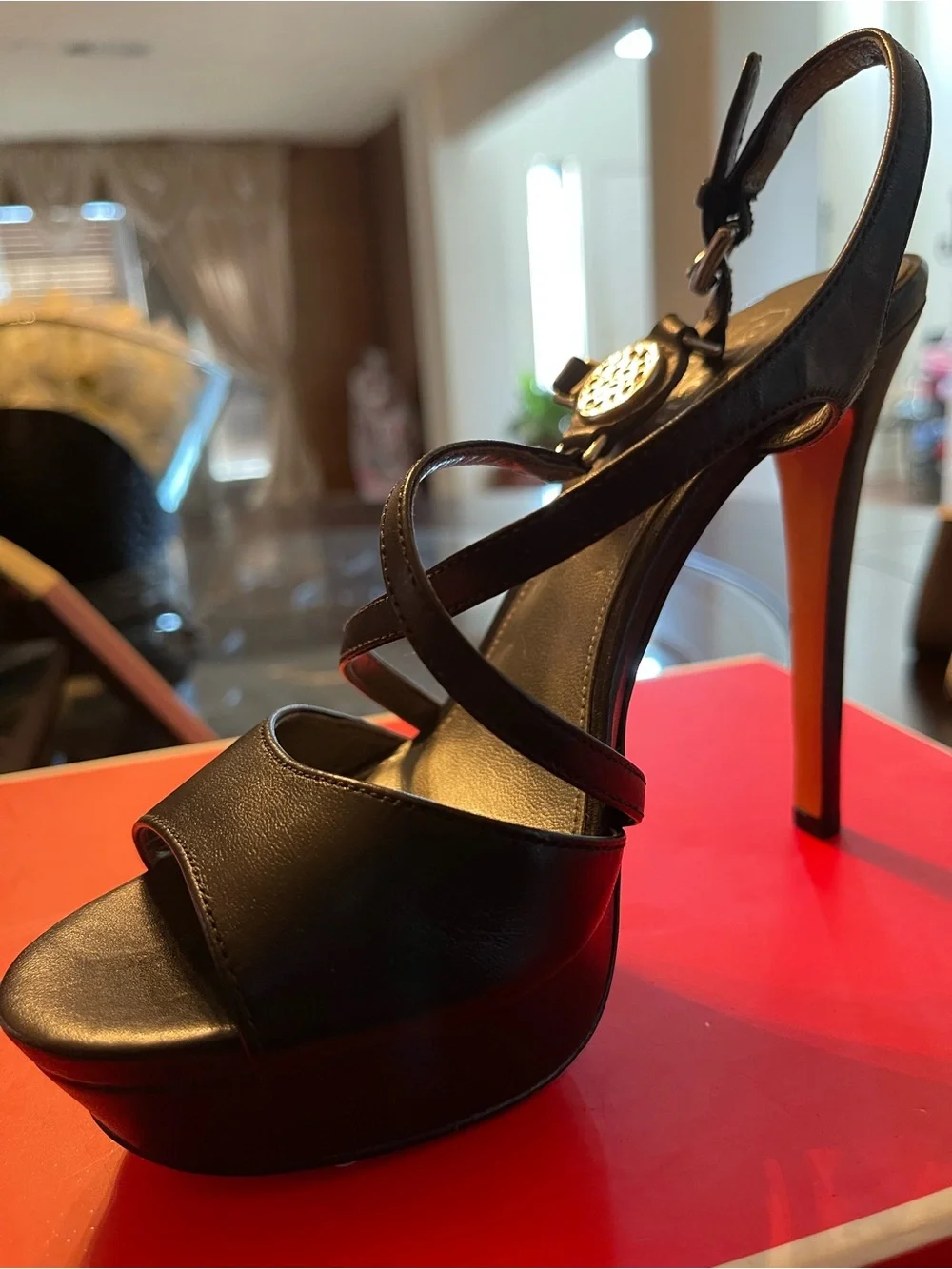 Coach Black Leather Platform Sandals